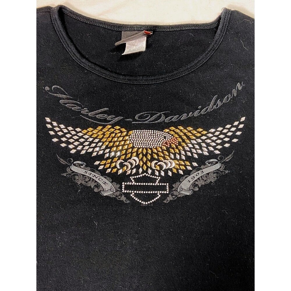 Harley-Davidson Womens XL Black Graphic T-Shirt Gettysburg PA Rhinestone Eagle